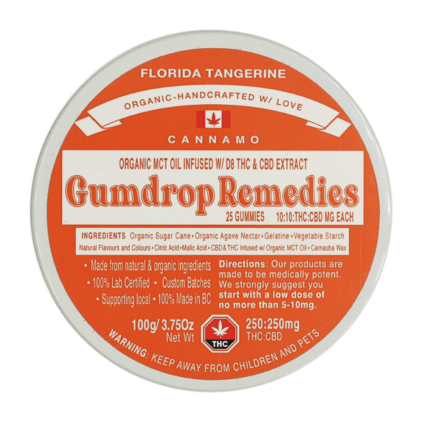 Gumdrop Remedies – Florida Tangerine 1:1 Gummies – 250mg THC/250mg CBD | Coast to Coast Medicinals Canada